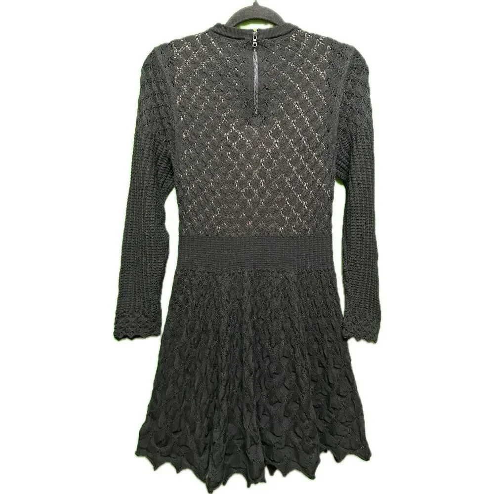 ALICE + OLIVIA Gin Pointelle Lace Wool Blend Mini Black Dress Size medium - Picture 14 of 16